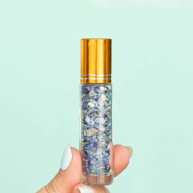 Essential Oil Roller Bottle with Natural Gemstones, Glass Bottle Natural Crystals with Roller Ball For Perfumes or Aromatherapy Travel