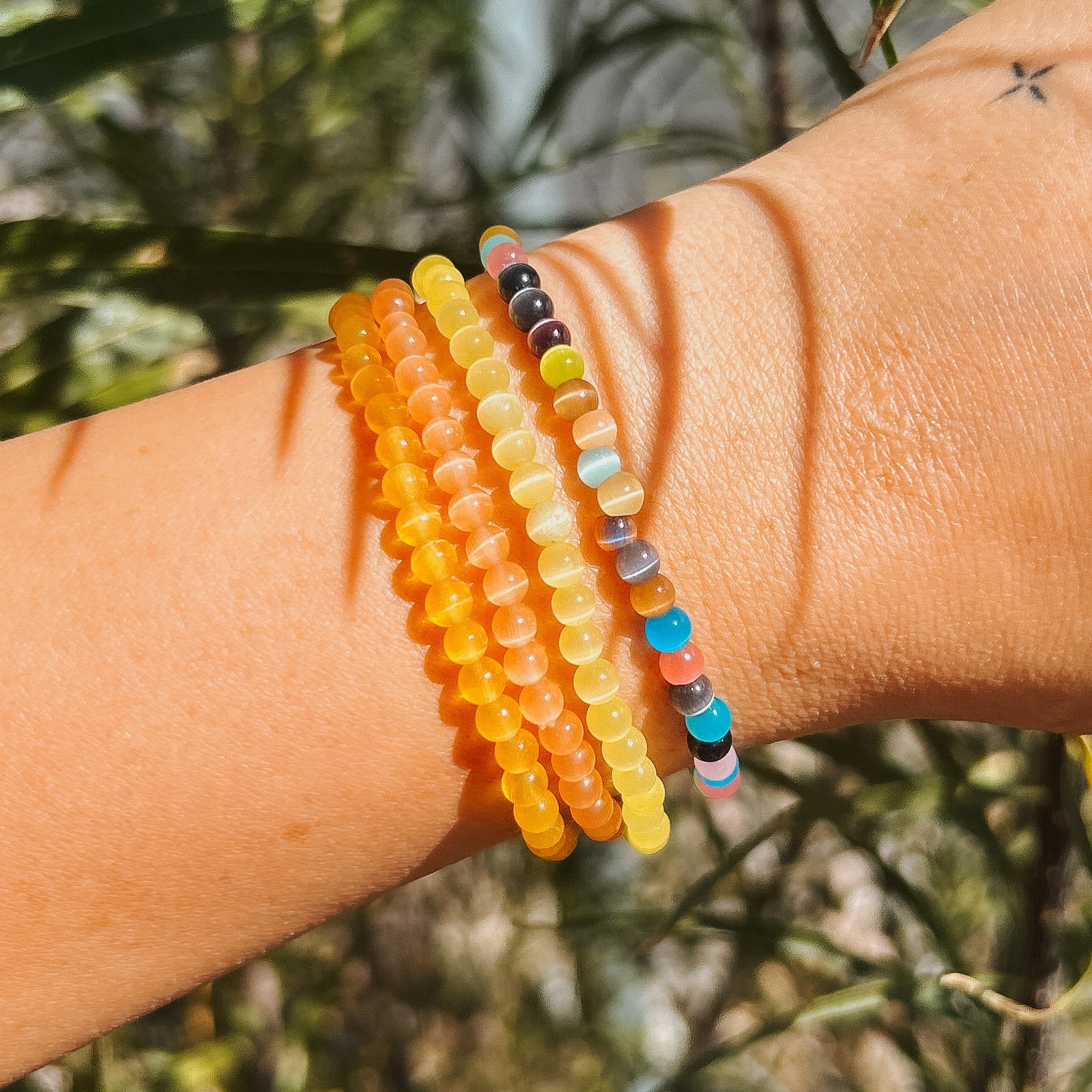 Natural Yellow Orange Cat Eye Gemstone Bracelet