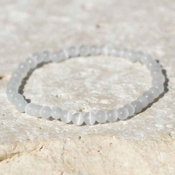 Natural White Cat Eye Gemstone Bracelet