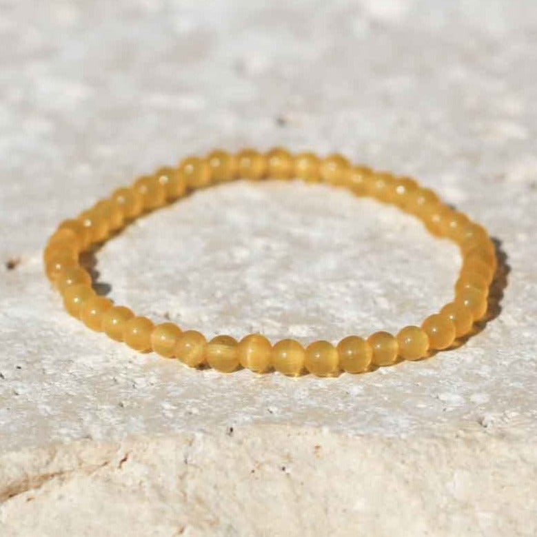 Natural Yellow Orange Cat Eye Gemstone Bracelet