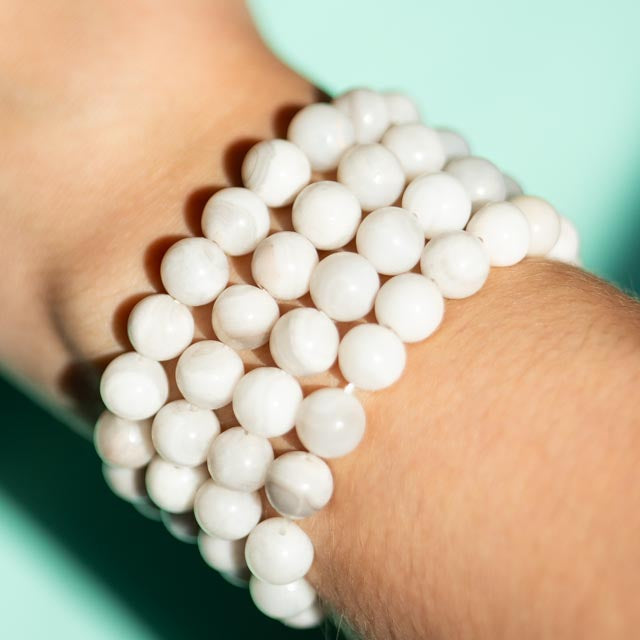 White Agate bracelet on a wrist 