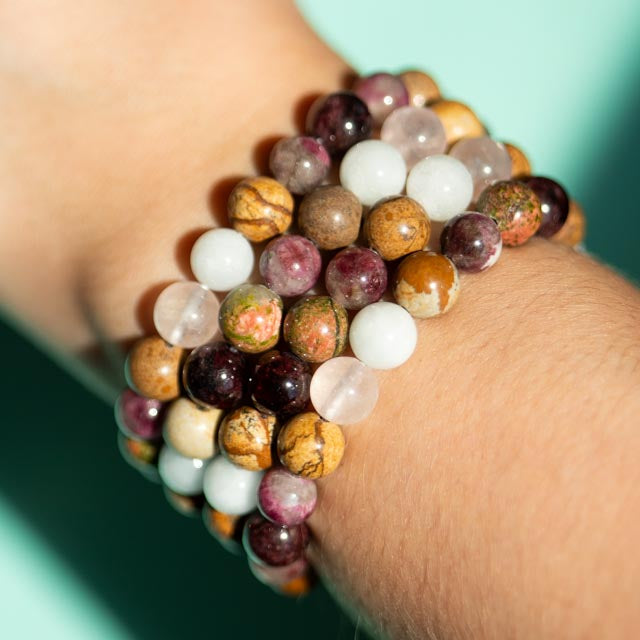 Crystal Beaded bracelet on a wrist 