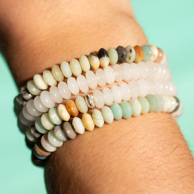 Amazonite and White Jade Gemstone Bracelet