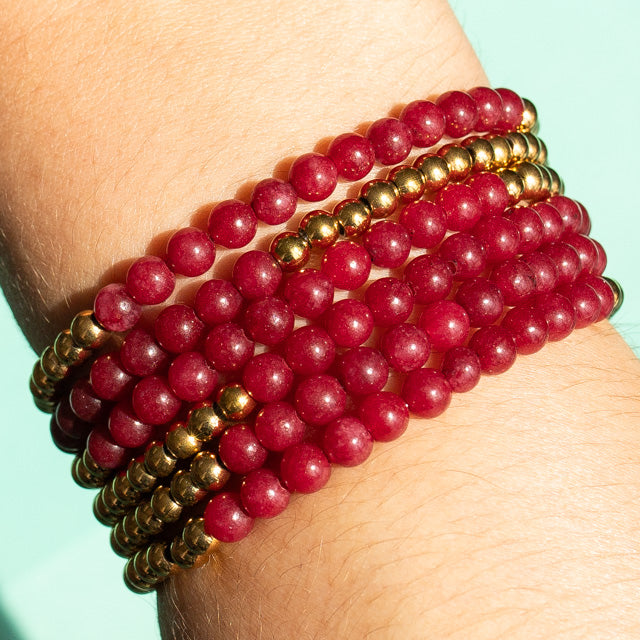 Ruby Red Jade Gemstone Bracelet - July Birthstone