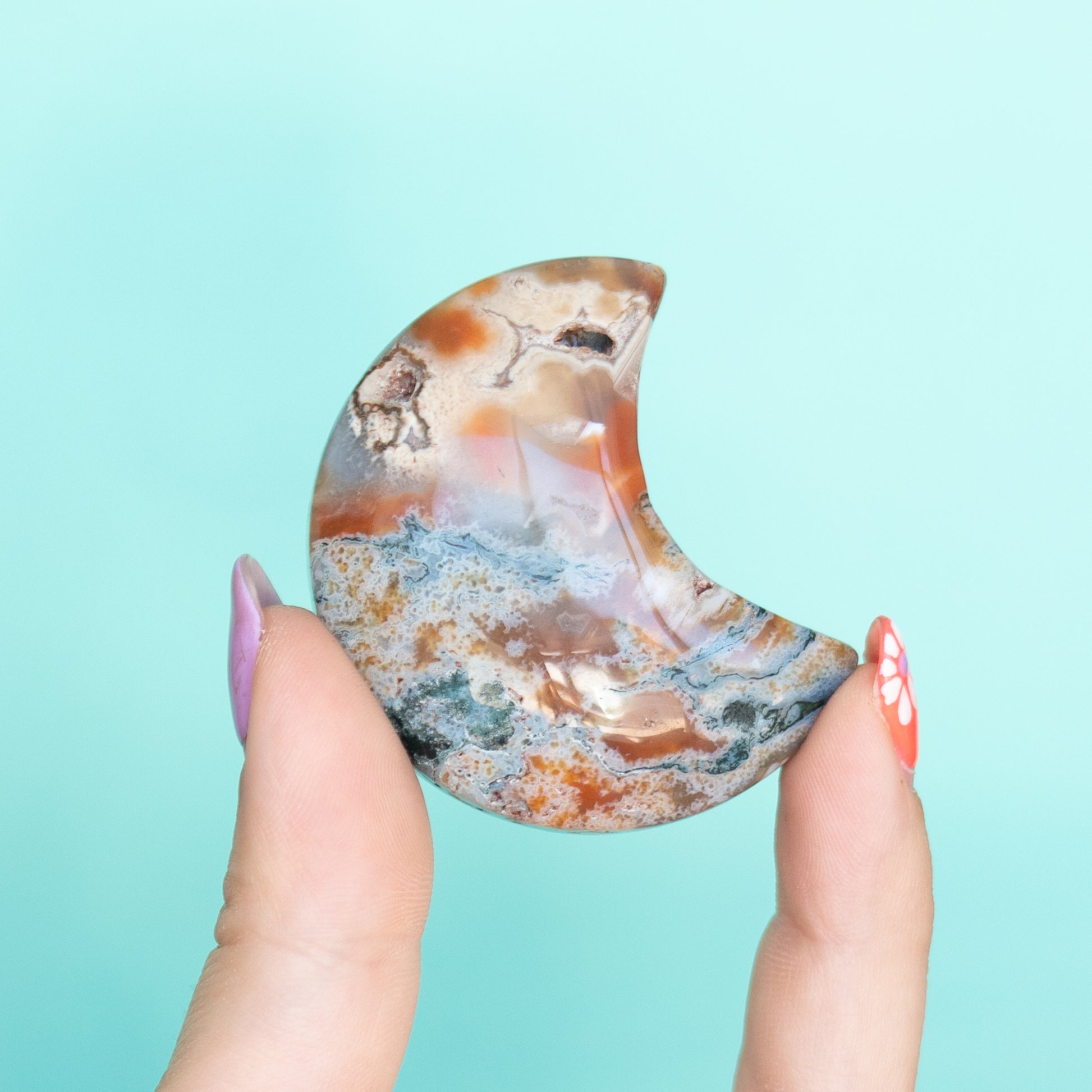 Ocean Agate Crescent Moon Crystal