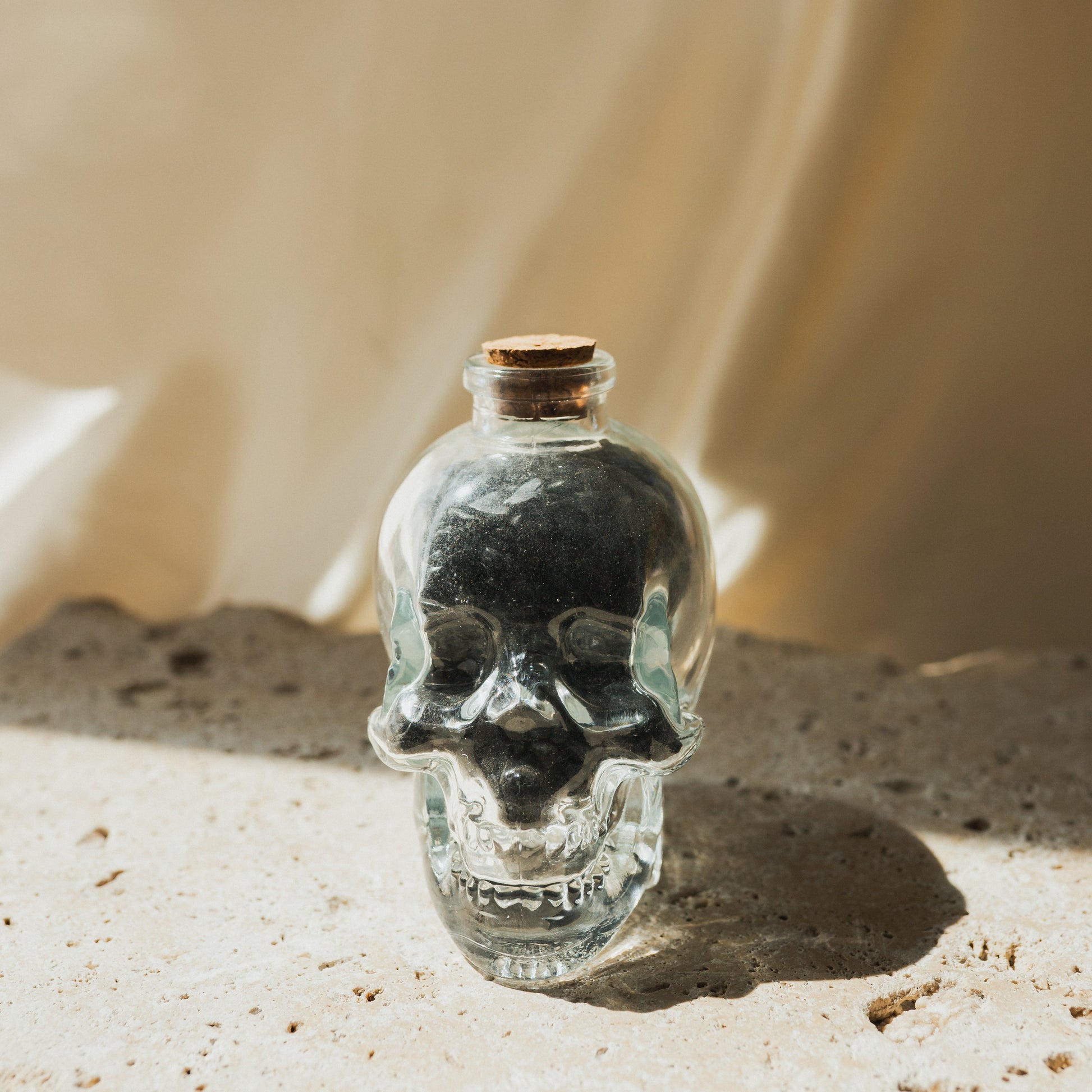 Clear Glass Skull with Black Obsidian Crystal Chips