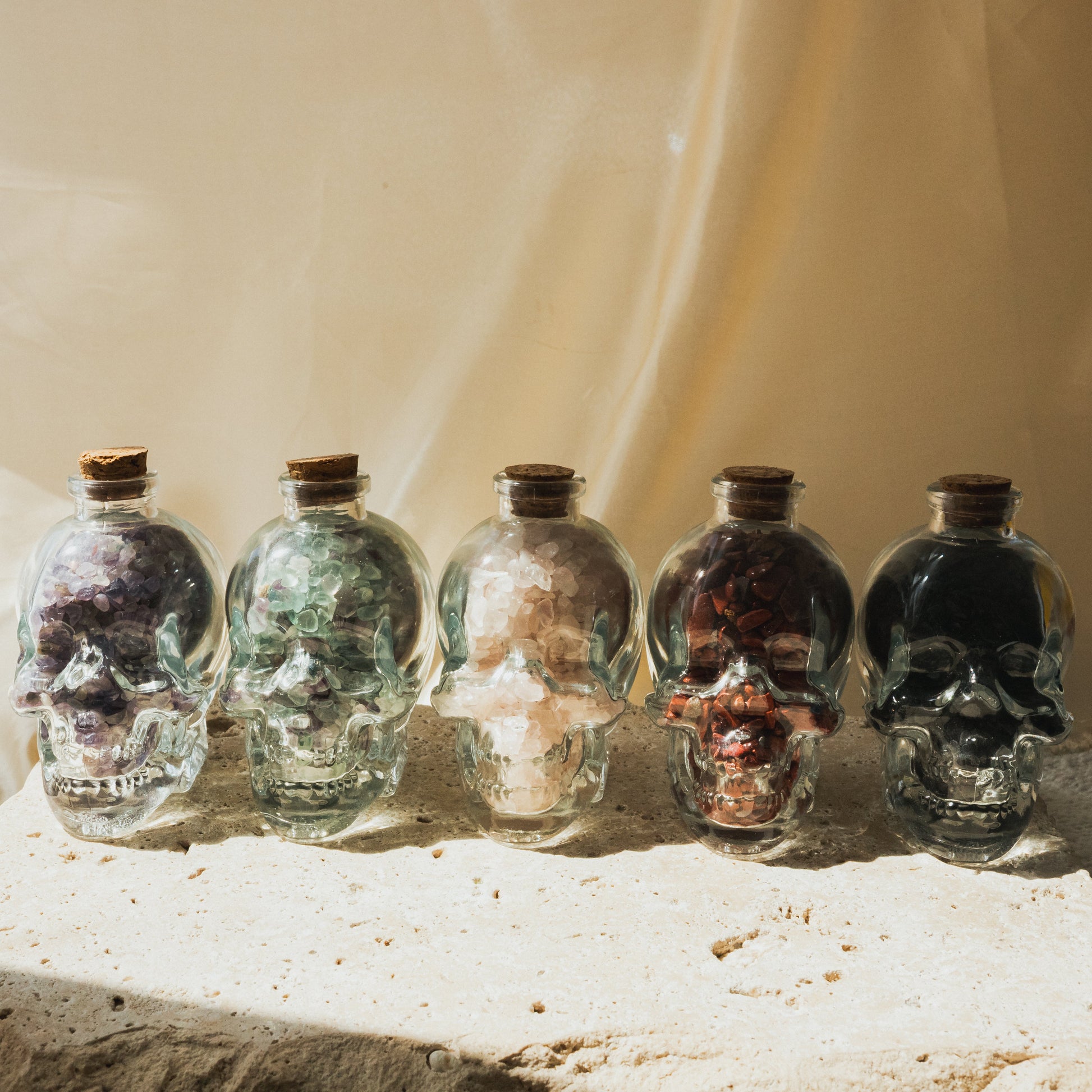 Clear Glass Skull with Black Obsidian Crystal Chips