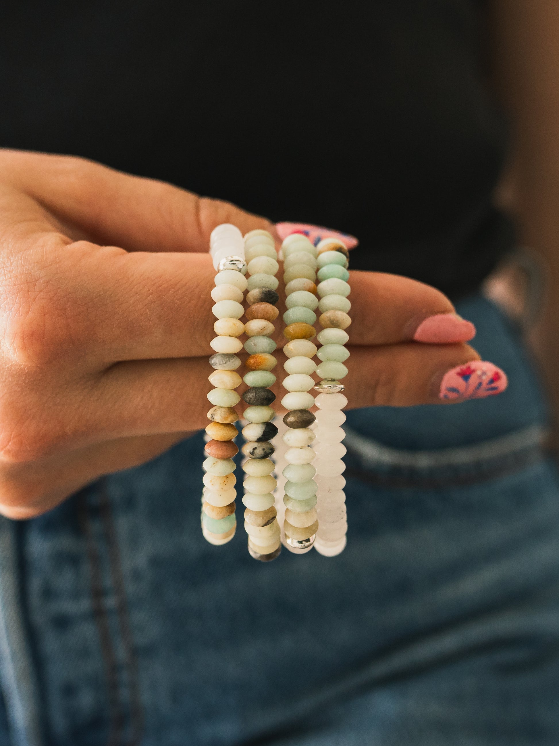 Amazonite and White Jade Gemstone Bracelet
