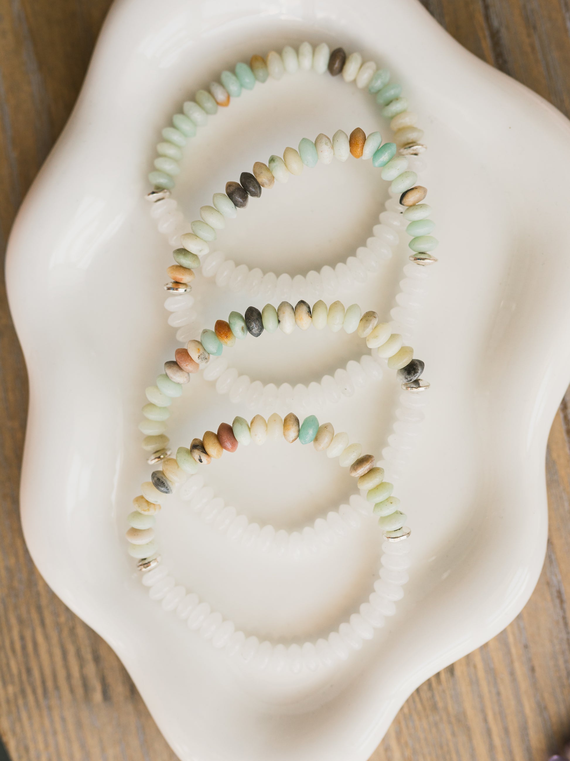 Amazonite and White Jade Gemstone Bracelet