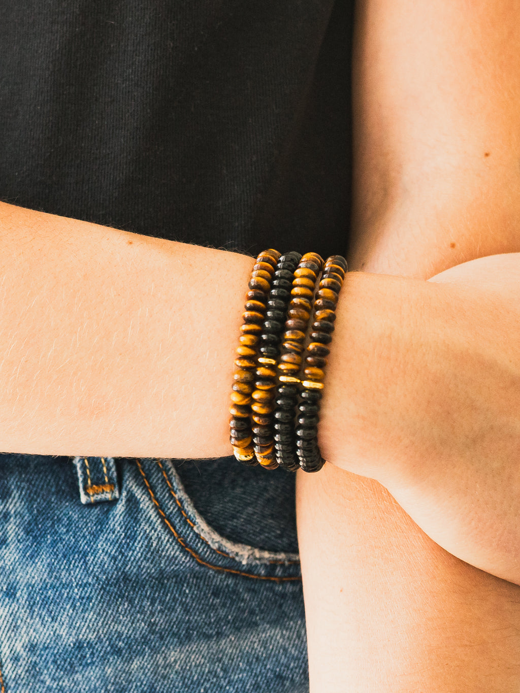 Tigers Eye and Black Jasper Gemstone Bracelet