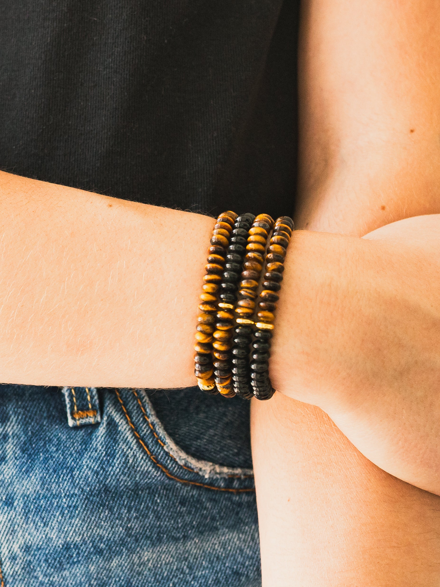 Tigers Eye and Black Jasper Gemstone Bracelet