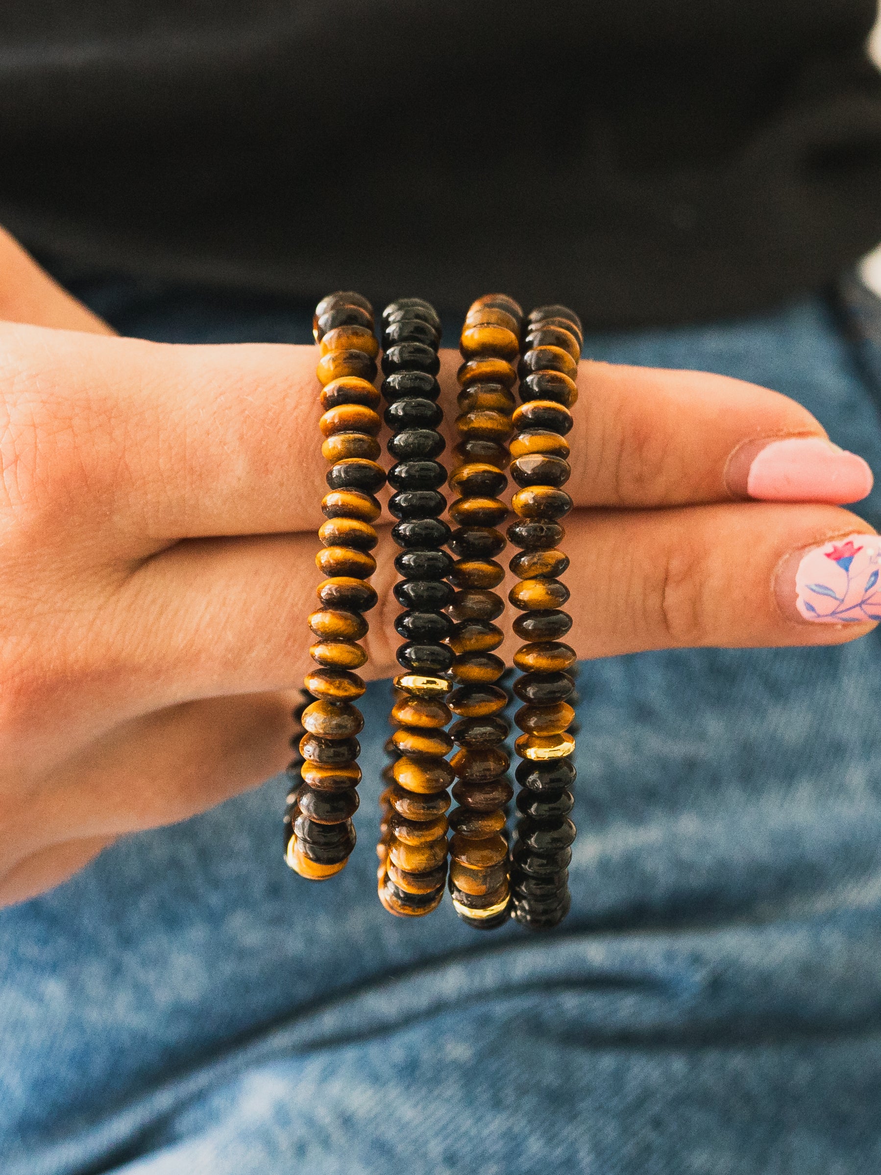 Tigers Eye and Black Jasper Gemstone Bracelet