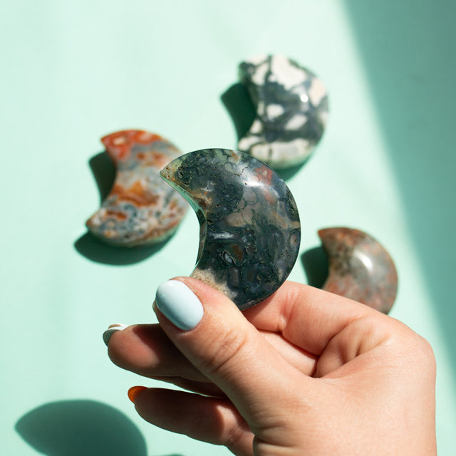 Ocean Agate Crescent Moon Crystal