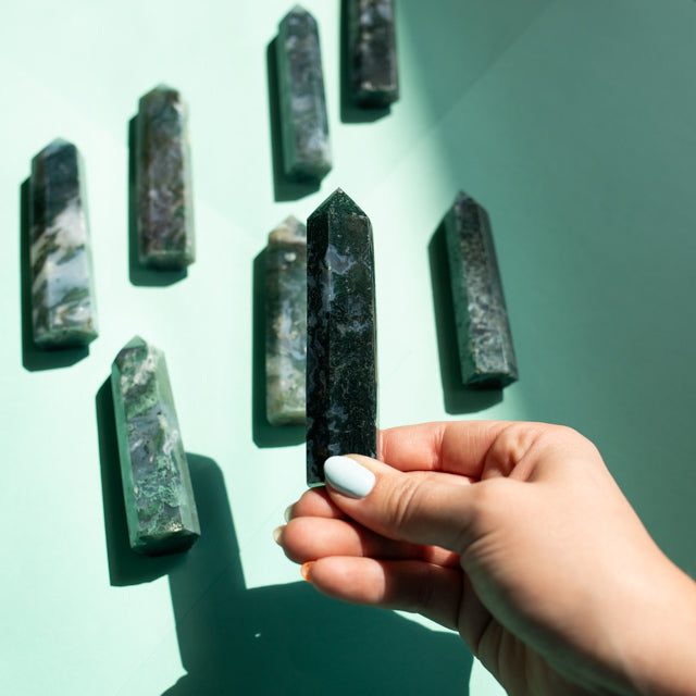 Natural Moss Agate Tower