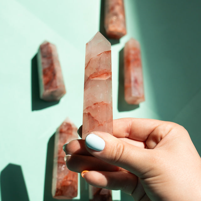 Natural Red Flower Quartz Tower