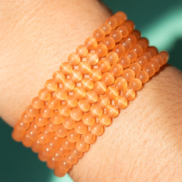 Natural Orange Cat Eye Gemstone Bracelet