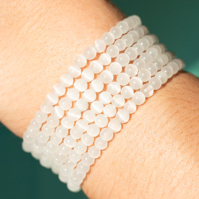 Natural White Cat Eye Gemstone Bracelet