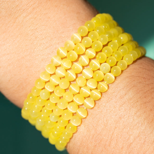 Natural Yellow Cat Eye Gemstone Bracelet