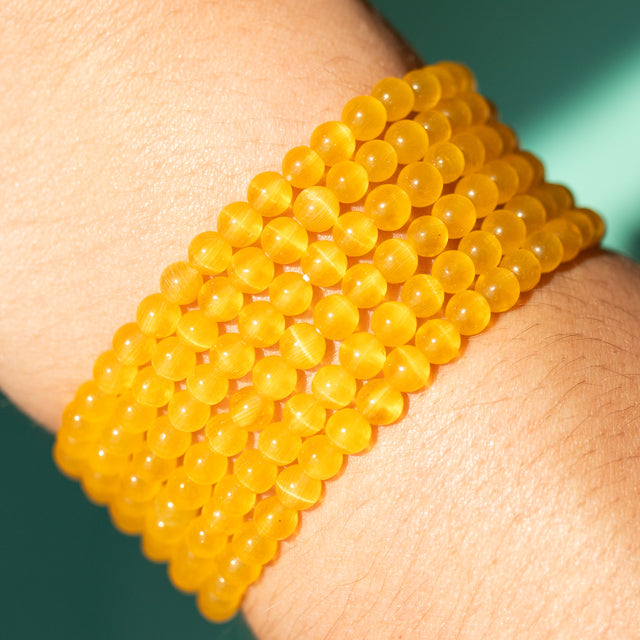Natural Yellow Orange Cat Eye Gemstone Bracelet