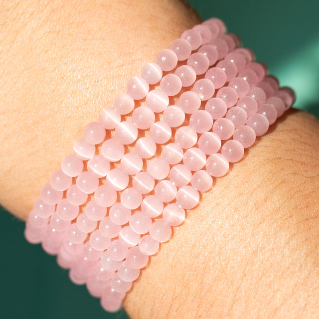 Natural Pink Cat Eye Gemstone Bracelet