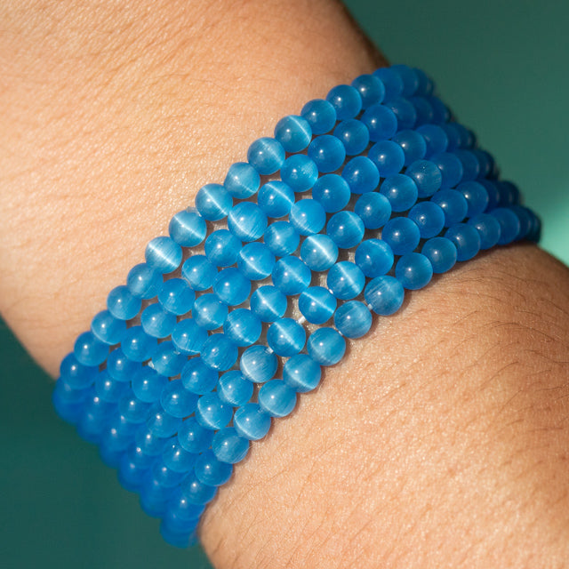 Natural Blue Cat Eye Gemstone Bracelet