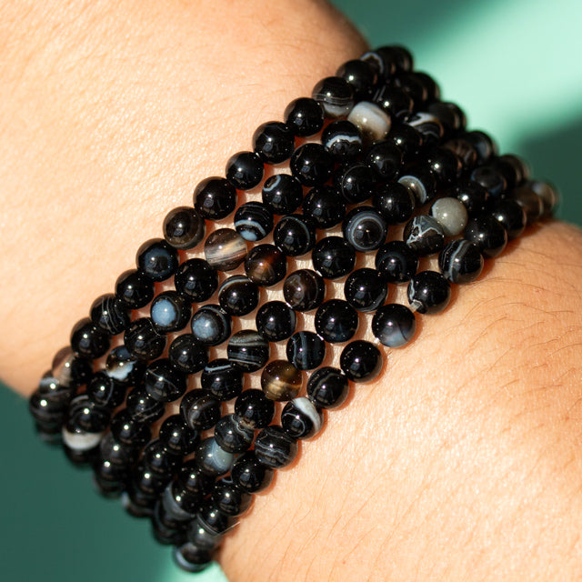 Black Lace Agate Gemstone Bracelet