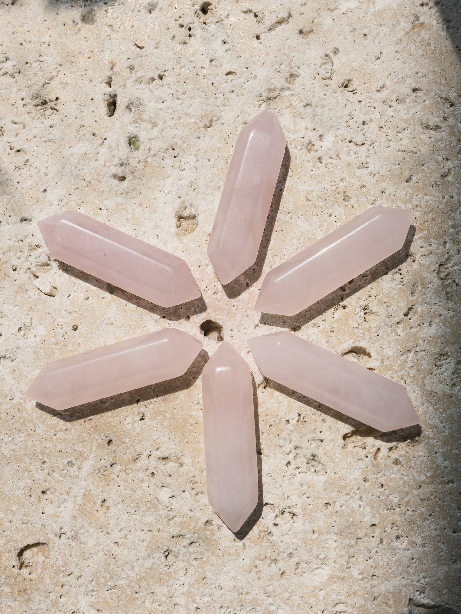 Rose Quartz Double Pointed Hexagonal Column